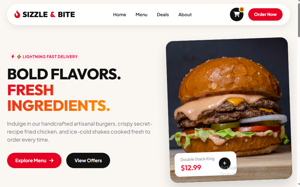 Sizzle and Bite Restaurant Website Template Preview